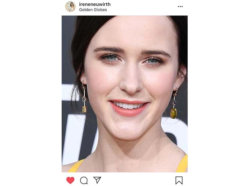 Irene Neuwirth - Rachel Brosnahan wore a one of a kind pair of earrings. Golden Globes 2019