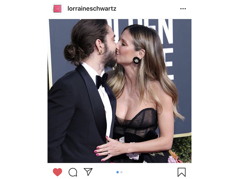 Lorraine Schwartz - Heidi Klum wore earrings and ring set with black jade and color sapphires. Golden Globes 2019