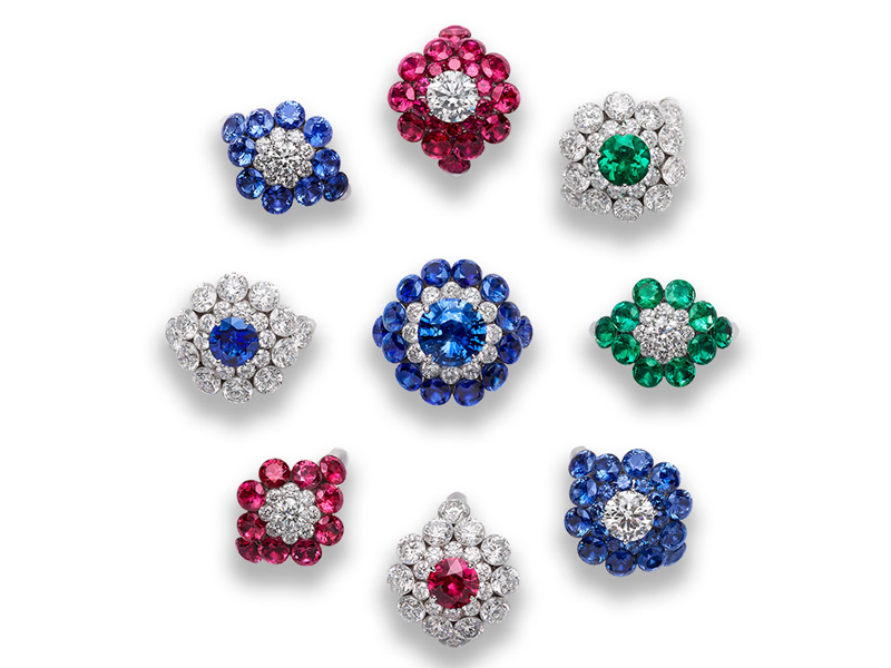 Chopard - Pavé Flowers rings sert with diamonds, rubies, sapphires and emeralds