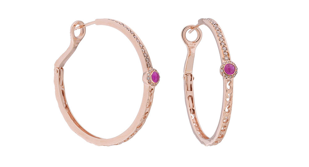 Orion pink sapphire circle halo medium earring