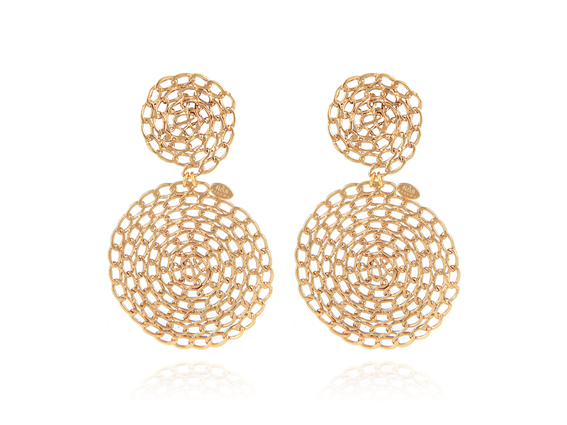 gas Bijoux - Boucles d'oreilles Onde Gourmette grand modèle en métal doré à l'or fin 24 carats