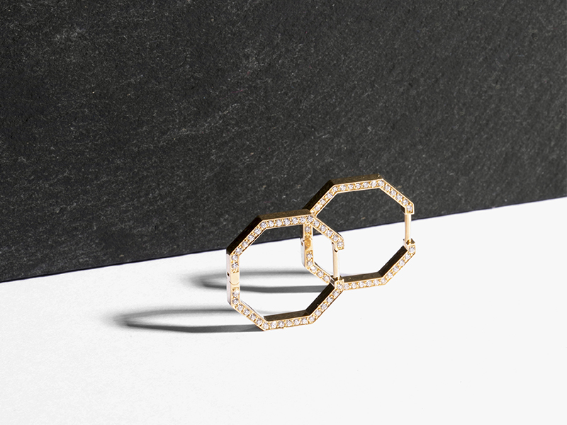 JEM - Octogone ring mounted on Fairmined yellow gold set with lab-grown diamonds