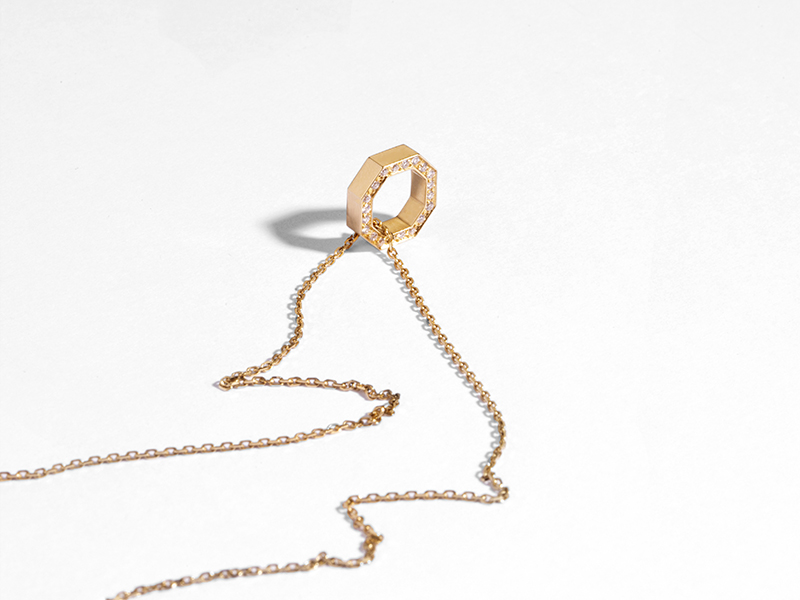JEM - Octogone necklace mounted on Fairmined yellow gold set with lab-grown diamonds