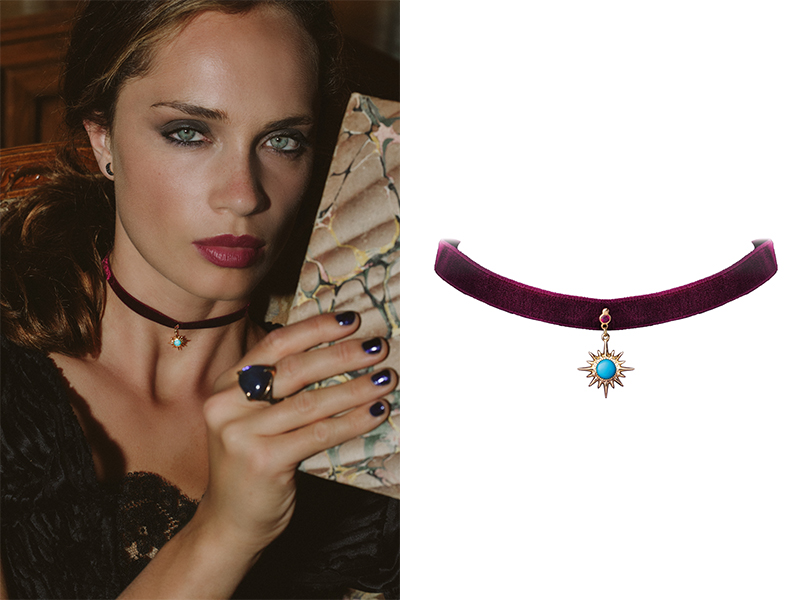 Jenny Dee - Choker Electra en or jaune 18 ct turquoise et rubis