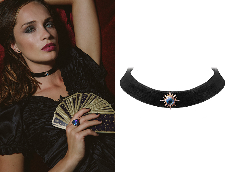 Jenny Dee - Electra Choker with moon stone and diamonds mounted on rose gold