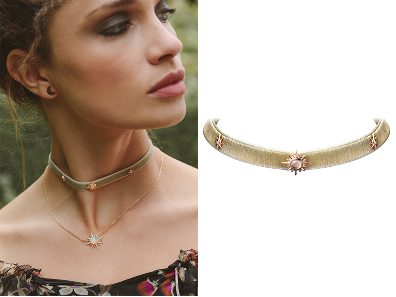 Jenny Dee - Electra trio Choker mounted on yellow gold set with prasiolite and white diamonds