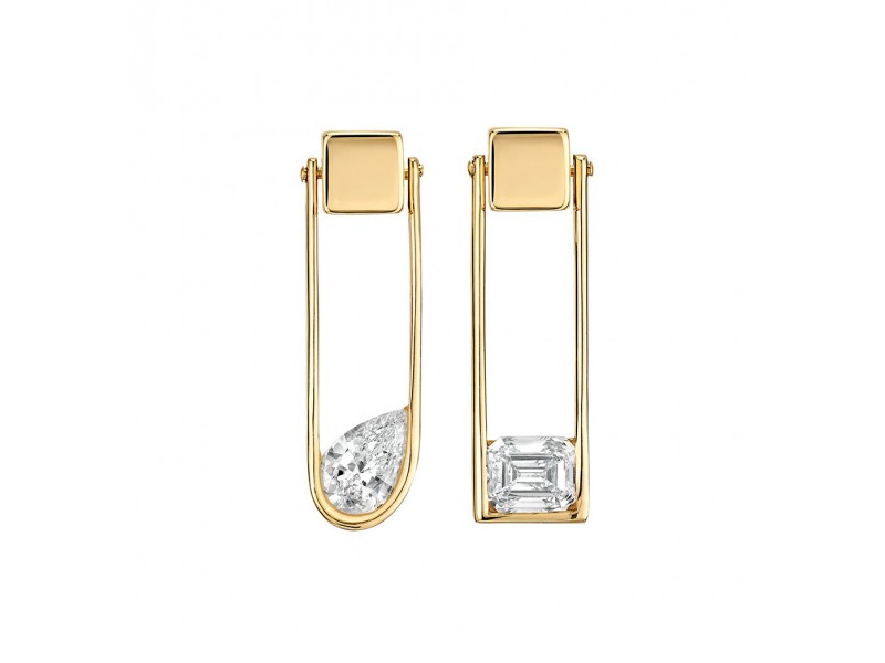 Nuun Jewels - Swing earrings mounted on yellow gold set with diamonds