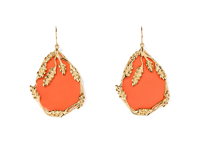 Aurélie Bidermann - "Françoise Corail" earrings mounted on 18K gold-plated with bakelite coral