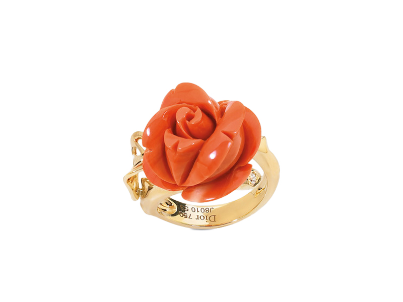 Dior - Bague Rose Pré Catelan en or jaune et corail rouge