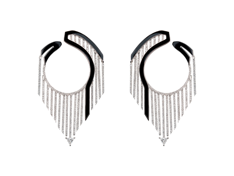 Nikos Koulis - "Oui" collection earrings mounted on white gold and enamel set with diamonds