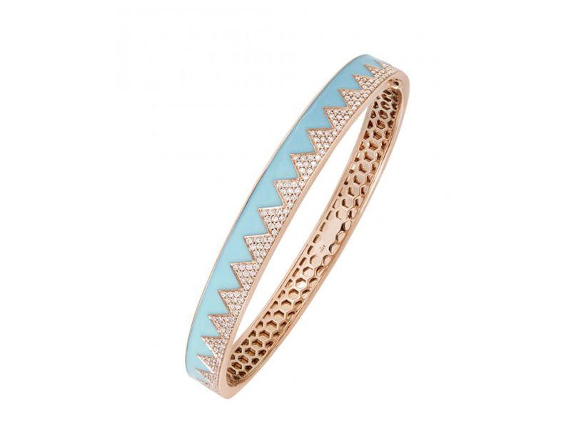 Nuun jewels - B Enamel bracelet mounted on rose gold set with diamonds