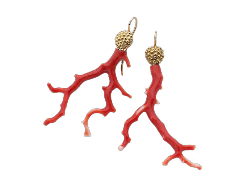 Garnazelle - Boucles d'oreilles branche de corail "Portofino" en or jaune 