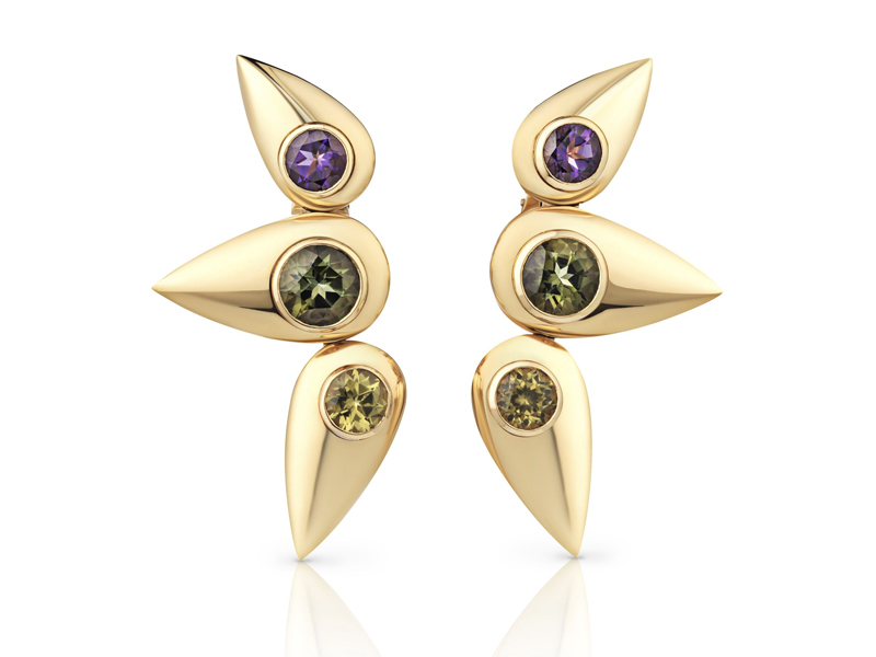 Cora Sheibani - Eyes earrigns set on yellow gold with colored stones