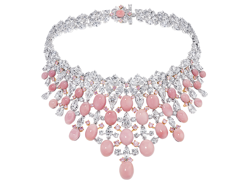 David Morris - Necklace with pink pearls and 83ct pink diamonds for a total of 110ct 