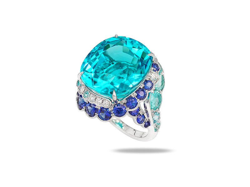 David Morris Bague Paraiba, saphir bleu et diamant