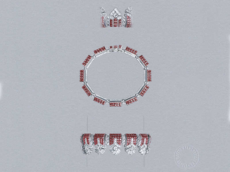 Van Cleef & Arpels - Bracelet monté en or blanc serti de rubis 