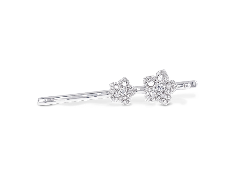 David Morris - Miss Daisy double flower hair pin en or blanc sertie de diamants