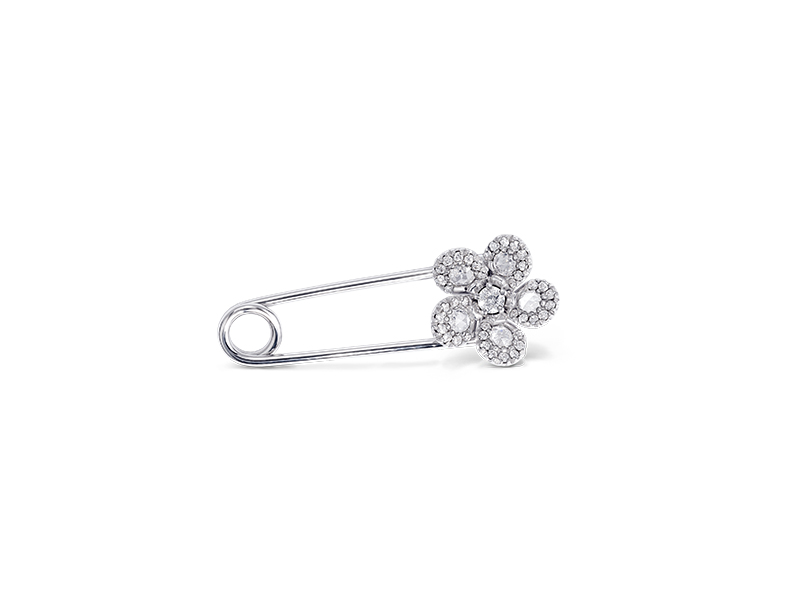 David Morris - Miss Daisy Safey Pin Brooch en or blanc sertie de diamants