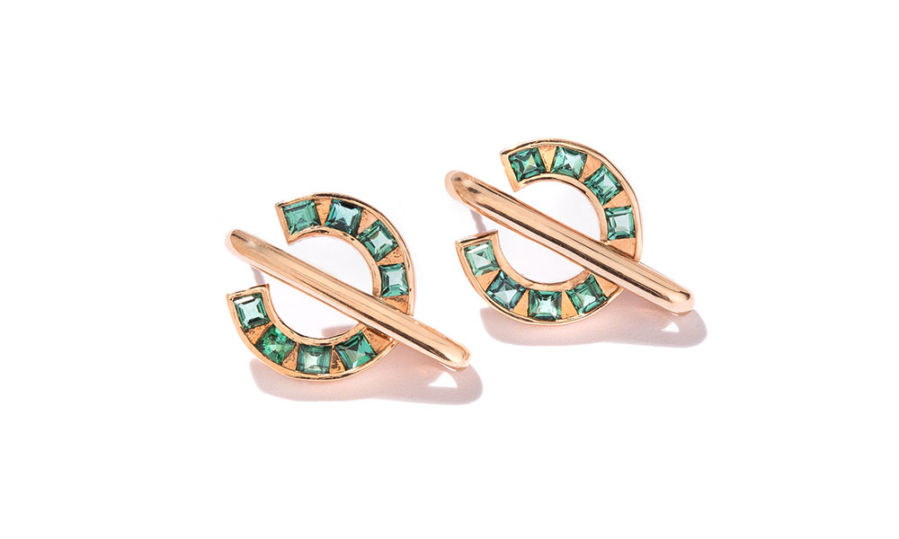 Jolly BIjou Sundial green earrings rose gold tourmaline