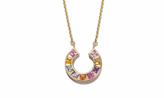 Jolly Bijou Sundial necklace multicolor yellow gold sapphires