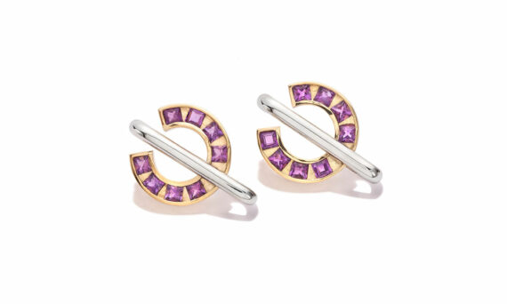 Jolly Bijou Sundial purple earrings white and yellow gold amethysts