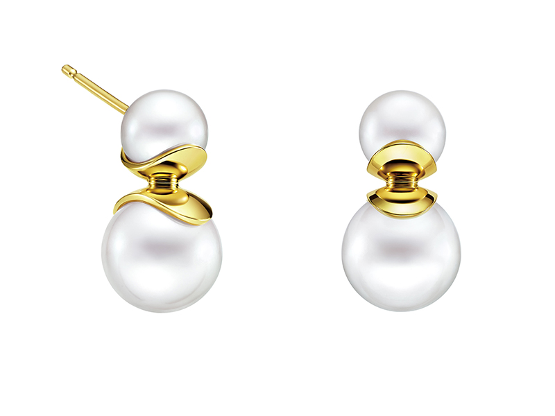 M/G TASAKI - Illusion earrings mounted on yellow gold set with freshwater pearls