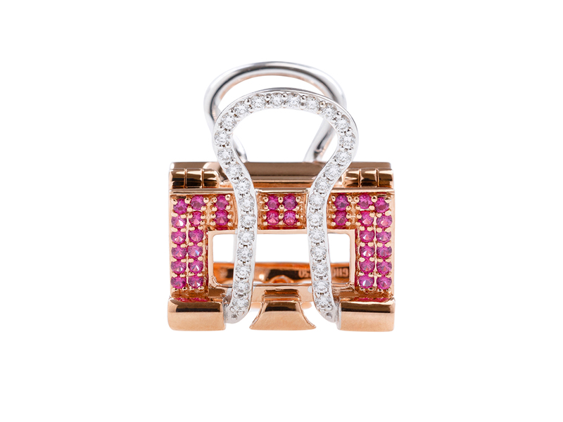 Nadine Ghosn - Clip earring mounted on white and rose gold set with diamonds et rubies