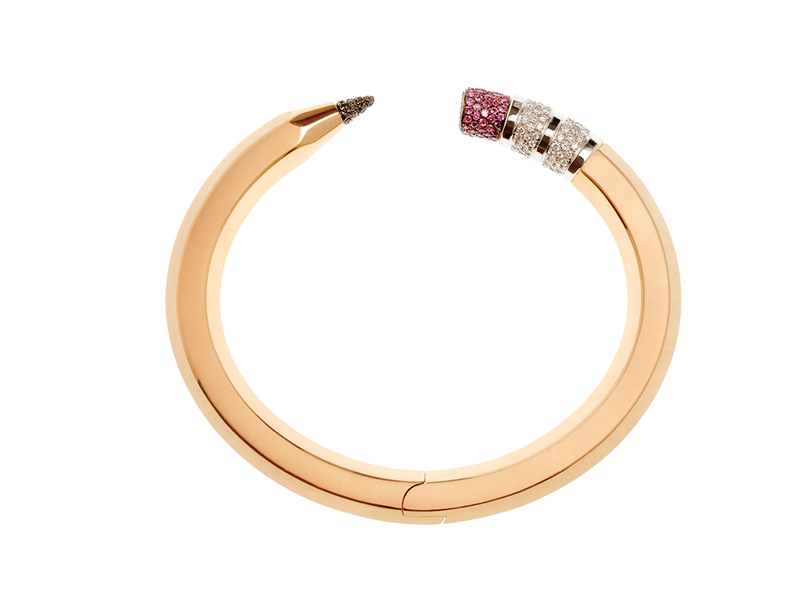 Nadine Ghosn - Pencil bracelet mounted on rose gold set with diamonds and sapphires