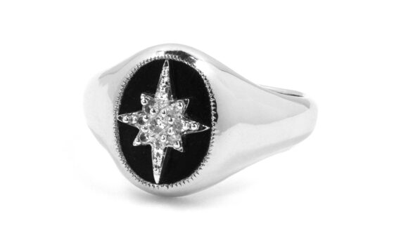 De Jaegher Make a wish ring sterling silver white diamonds onyx