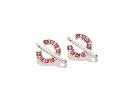 Jolly Bijou - Sundial earrings mounted on 14 ct white and yellow gold set with amethysts