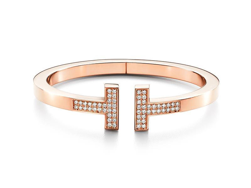 Tiffany & Co. - Tiffany T Bracelet Square monté en or rose serti de diamants