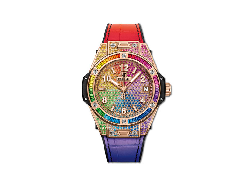 Hublot - Montre Big Bang One-Click Rainbow en or satiné et sertie de pierres