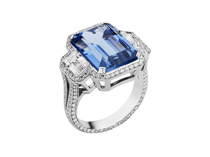 AS By Penelope Cruz - Bague sertie d'un saphir bleu et des diamants de laboratoire