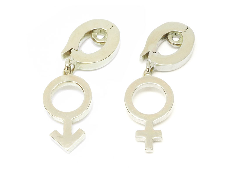 Ilona Orel - Earrings Gender Mars and Gender Venus mounted on yellow gold