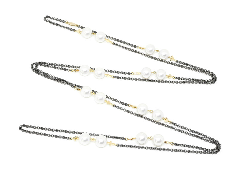 Ilona Orel - Venus and Mars necklace mounted on yellow and black gold with akoya pearls