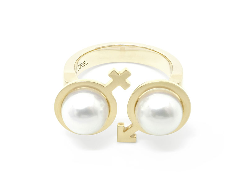 Ilona Orel - Ring Toi & Moi Venus & Mars mounted on yellow gold with akoya pearls