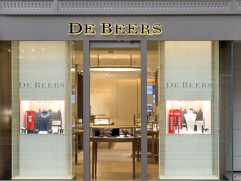 The exterior of De Beers luxury jewellery shop in Old Bond Street