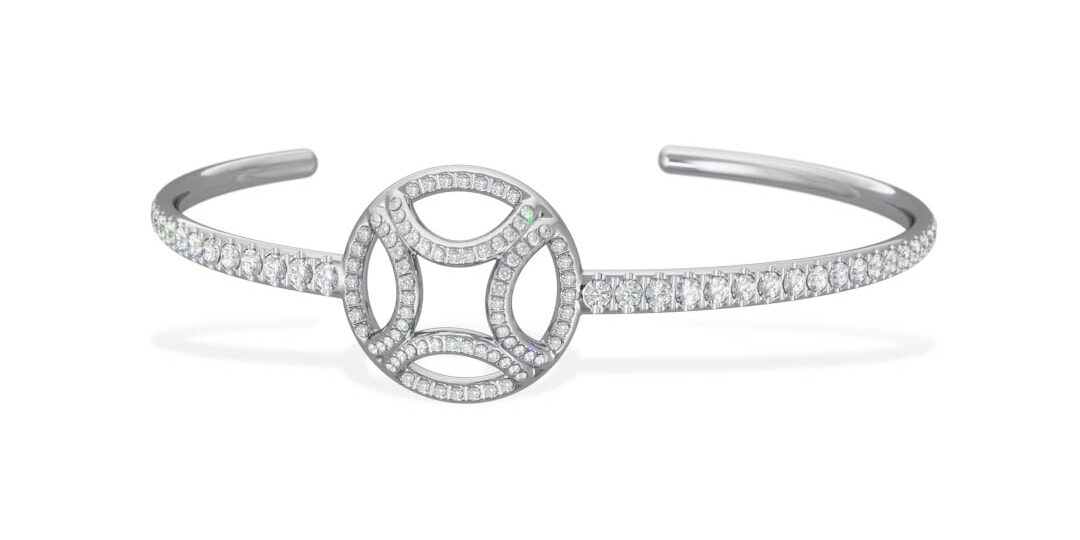 Bangle bracelet Perpétuel.le pavé – 18k white gold