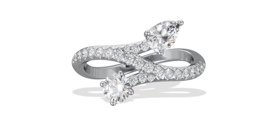 Bague Toi+Moi Toujours 0.25ct 0.35ct pavée – Or blanc 18k