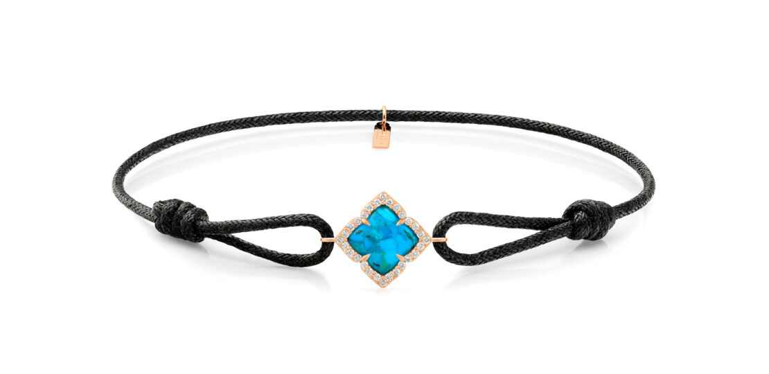 Chakra Cord Bracelet Turquoise and White Diamonds