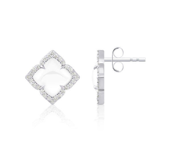 White Agate & Diamonds Chakra Earrings