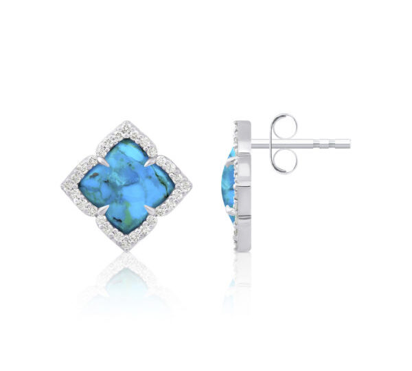 Clous Chakra Racine Turquoise Diamants Blancs