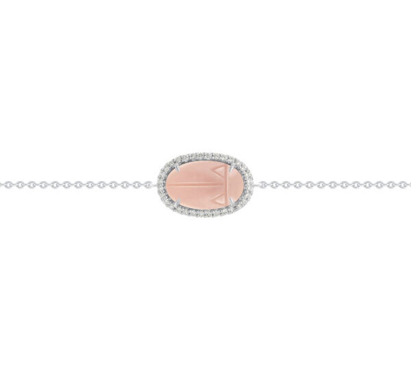 Chain Bracelet Small Beetle Rose Quartz White Diamonds