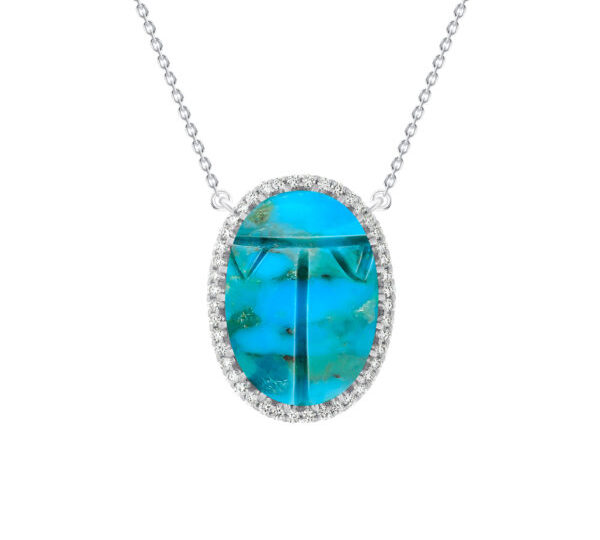 Small Turquoise Scarabée Necklace with White Diamonds