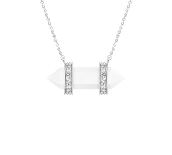 Collier Pendule Double Anneaux Agate Blanche Diamants Blancs
