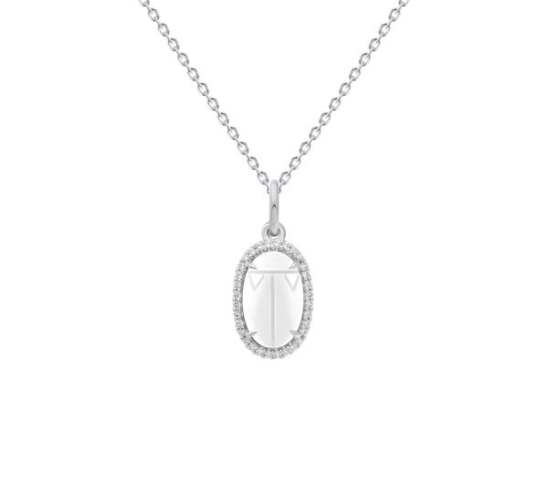 Collier Mini Scarabée Agate Blanche Diamants Blancs