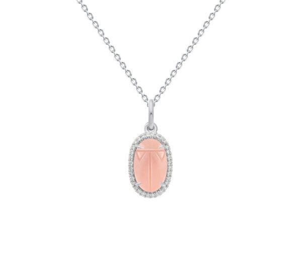 Necklace Mini Scarabée Rose Quartz White Diamonds